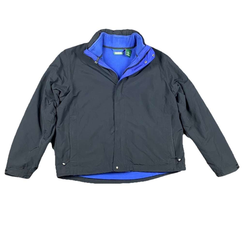 LL Bean Mens Size L 3 In 1 Weather Challenger Jacket Hooded OBCY9 Black/Royal
